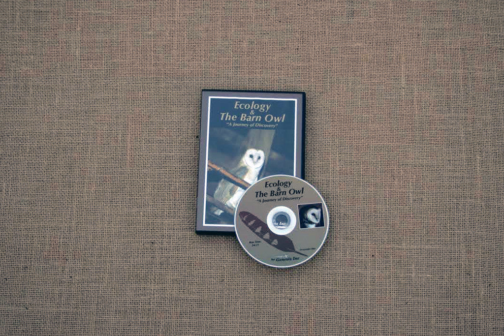 A DVD titled 'Barn Owl Ecology' is displayed with its cover and disc visible, placed on a flat surface.