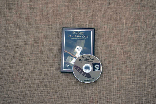 A DVD titled 'Barn Owl Ecology' is displayed with its cover and disc visible, placed on a flat surface.